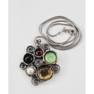 TL 925 Sterling silver Multi Stones swirl Pendant 16"  925 Chain